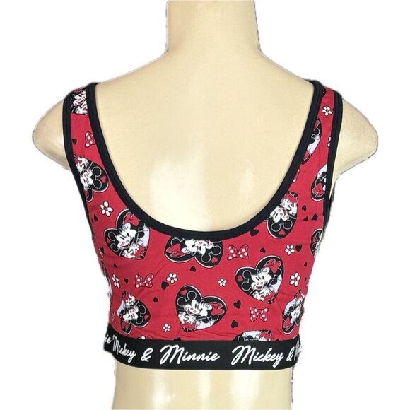 Disney +2 Logo Red/Black Mickey & Minnie Mouse Heart Graphic Cotton Bralette - Picture 4 of 6